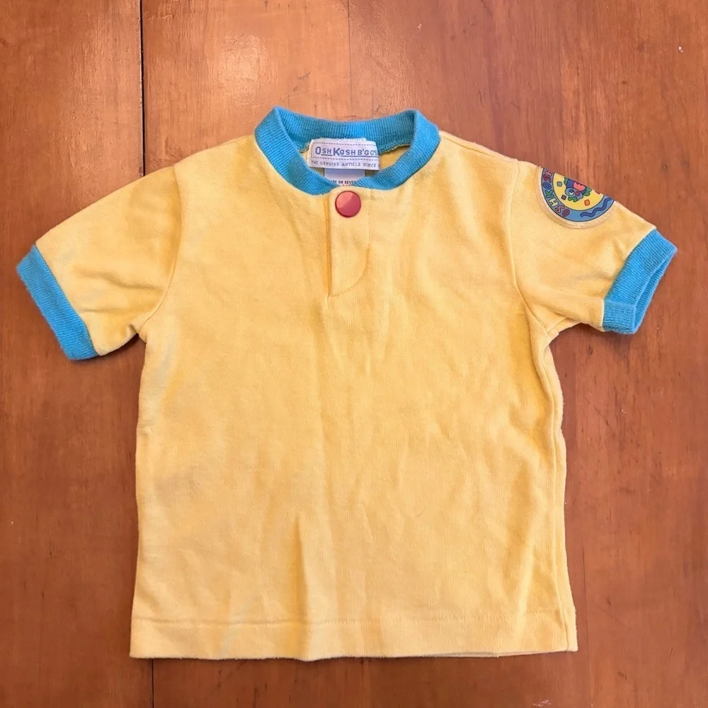Vintage Kids Osh Kosh B’Gosh Fish Yellow and Blue Puff Sleeve Shirt Size 18M
